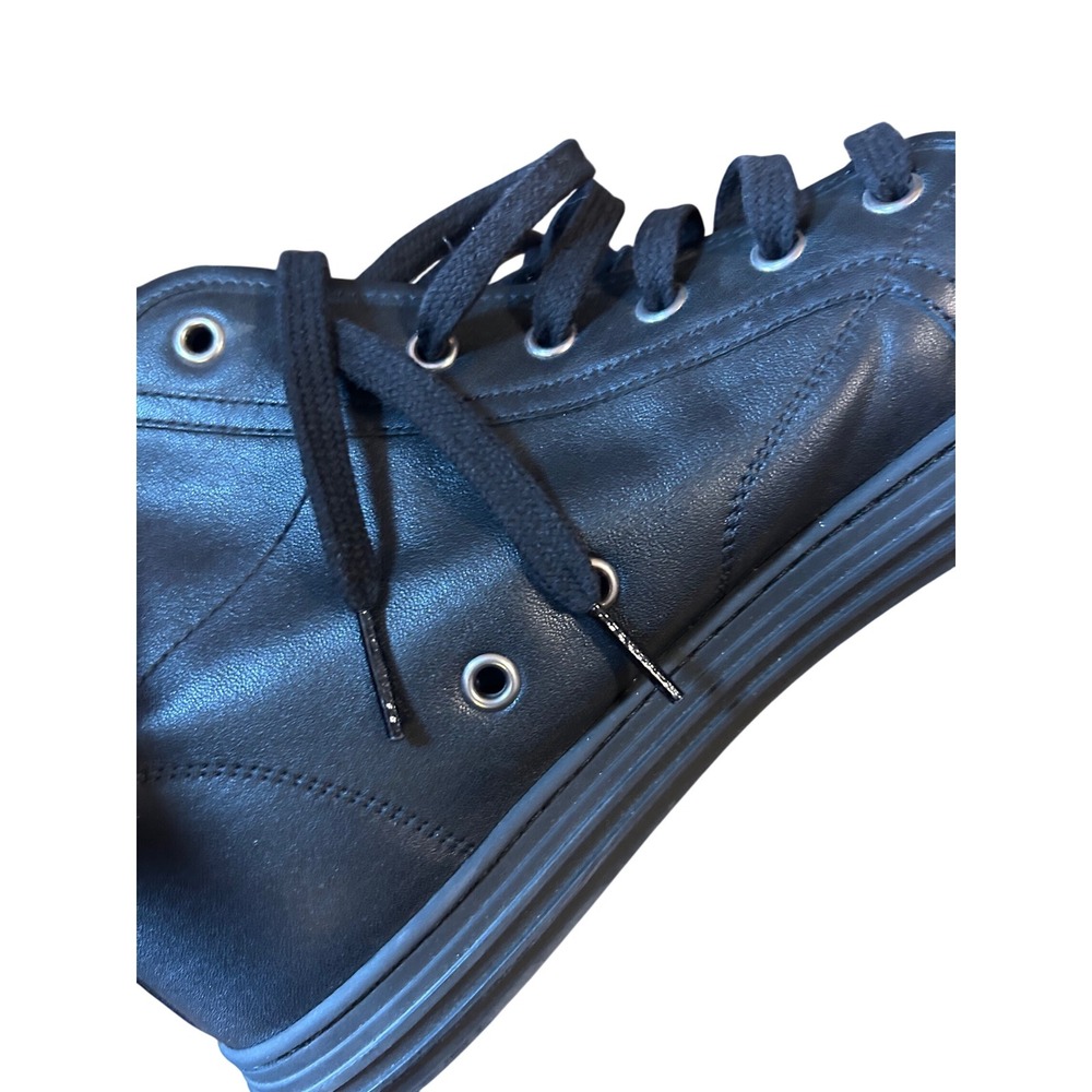 Gucci 423299 High Top Sneakers Womens 40 Black Leather Silver Logo Plaque - Picture 5 of 7